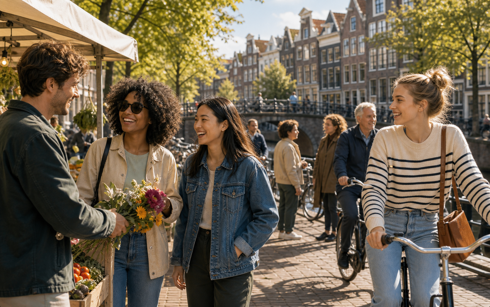 Een diverse groep geniet van het lokale leven in Nederland